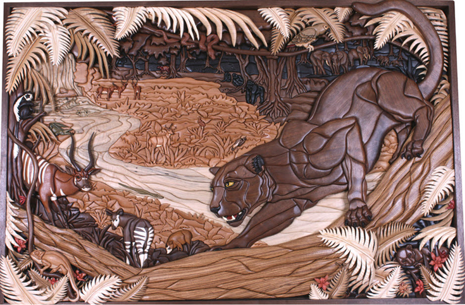 Leopards’ Lair by Kathy Wise - 1 846 pieces, 34 wood types 1.5 x 1m  -  Wow